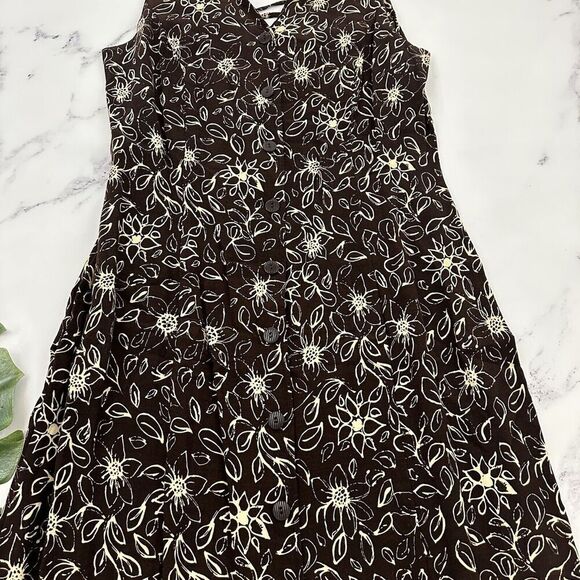 R&K Womens Vintage 90s Maxi Dress Size 14 Brown Cream Floral Button Trim Cottage - Picture 3 of 9